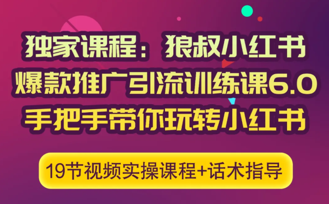狼叔小红书爆款推广引流训练课6.0,手把手带你玩转小红书| 鹿鸣网创