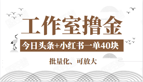 工作室撸金二件套:撸今日头条原创收益+小红书一单利润40块项目| 鹿鸣网创