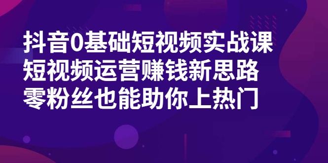 抖音0基础短视频实战课，短视频运营赚钱新思路，零粉丝也能助你上热门| 鹿鸣网创