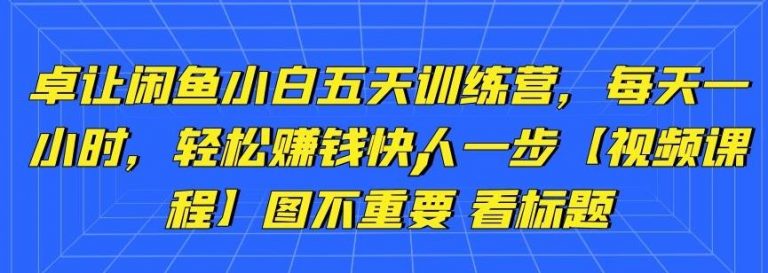 卓让闲鱼小白五天训练营，每天一小时，轻松赚钱快人一步| 鹿鸣网创