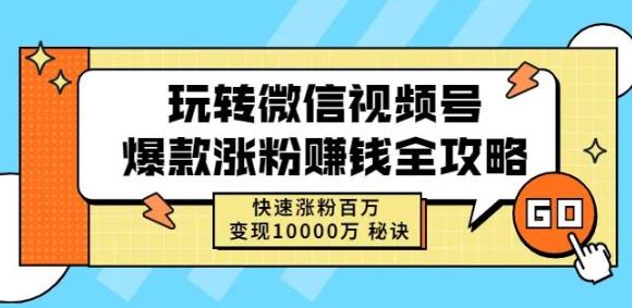 玩转微信视频号爆款涨粉赚钱全攻略，快速涨粉百万变现万元秘诀| 鹿鸣网创
