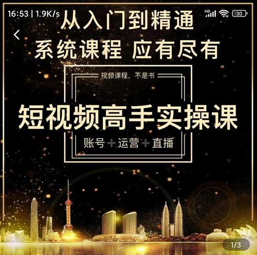 短视频高手实操课：账号+运营+直播，从入门到精通，系统课程，应有尽有| 鹿鸣网创