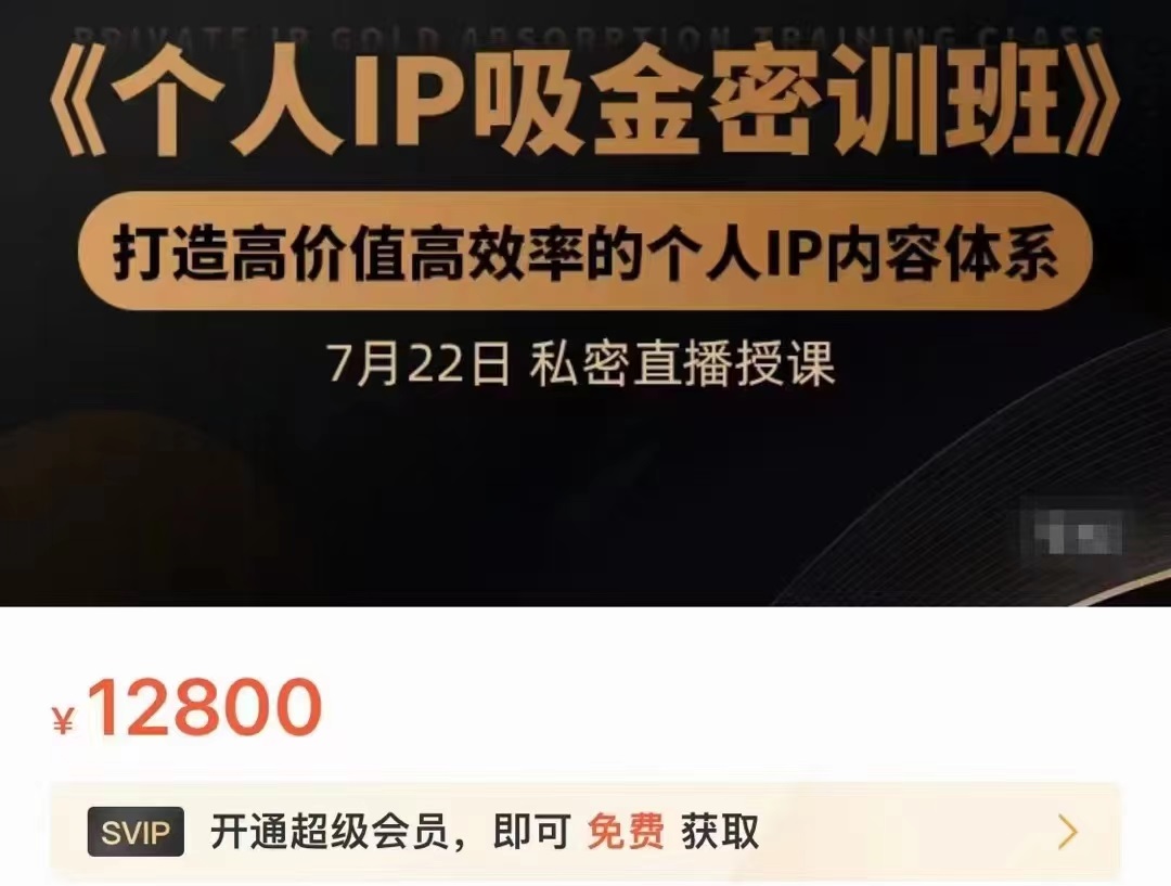 个人IP吸金密训班,打造高价值高效率的个人IP内容体系(价值12800元)| 鹿鸣网创