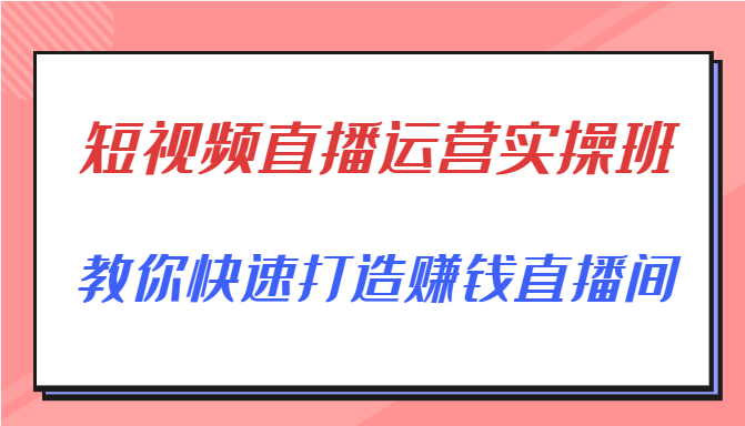 短视频直播运营实操班,直播带货精细化运营实操,教你快速打造赚钱直播间| 鹿鸣网创