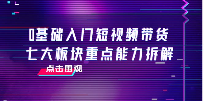 0基础入门短视频带货，七大板块重点能力拆解，7节精品课4小时干货| 鹿鸣网创