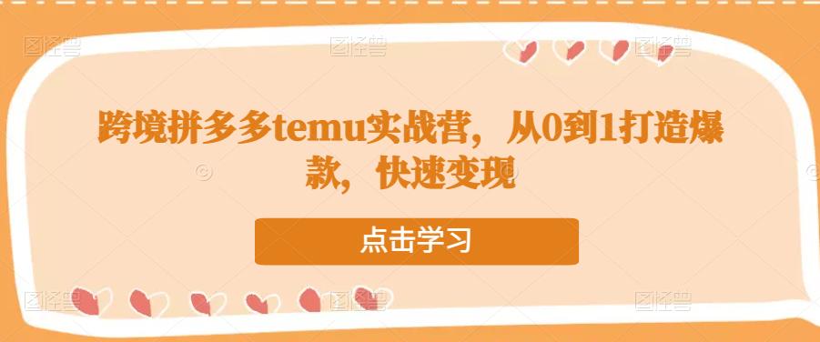 跨境拼多多temu实战营，从0到1打造爆款，快速变现| 鹿鸣网创