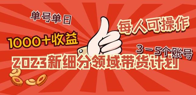 2023新细分领域带货计划:单号单日1000+收益不难,每人可操作3-5个账号| 鹿鸣网创