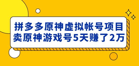 外面卖2980的拼多多原神虚拟帐号项目：卖原神游戏号5天赚了2万| 鹿鸣网创