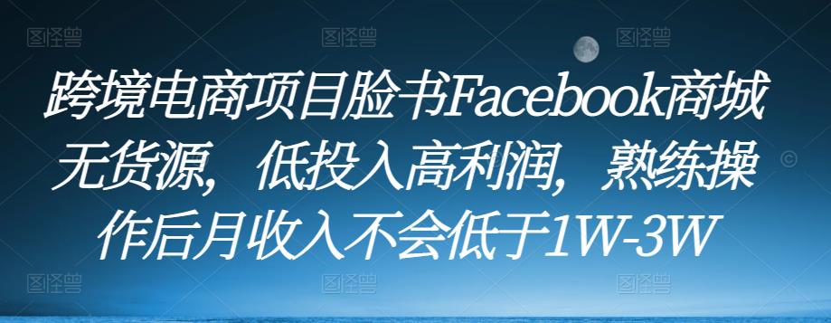 跨境电商项目脸书Facebook商城无货源,低投入高利润,熟练操作后月收入不会低于1W-3W| 鹿鸣网创