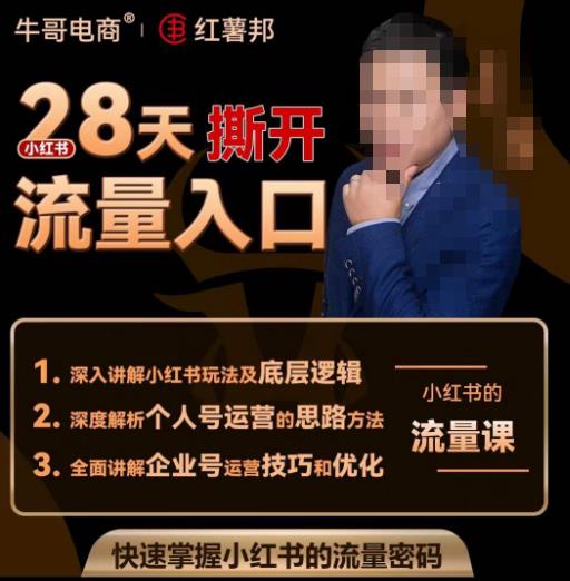 牛哥电商红薯邦28天撕开小红书流量入口,小红书运营系列课,快速掌握小红书的流量密码| 鹿鸣网创