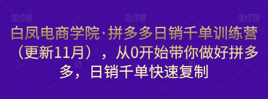 白凤电商学院·拼多多日销千单训练营,从0开始带你做好拼多多,日销千单快速复制(更新知2023年3月)| 鹿鸣网创
