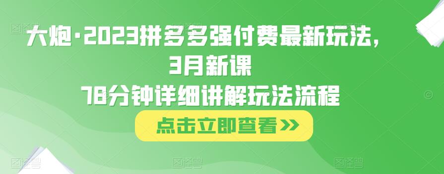 大炮·2023拼多多强付费最新玩法，3月新课​78分钟详细讲解玩法流程| 鹿鸣网创