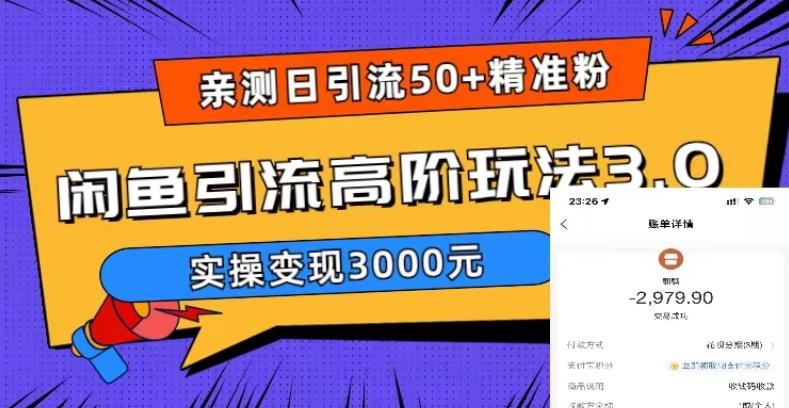 亲测日引50+精准粉，闲鱼引流高阶玩法3.0，实操变现3000元【揭秘】| 鹿鸣网创