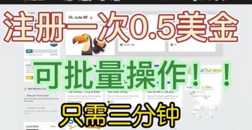 国外项目注册一次0.5美金，只需三分钟无脑操作，可批量同时放大操作，小白工作室福利【揭秘】| 鹿鸣网创