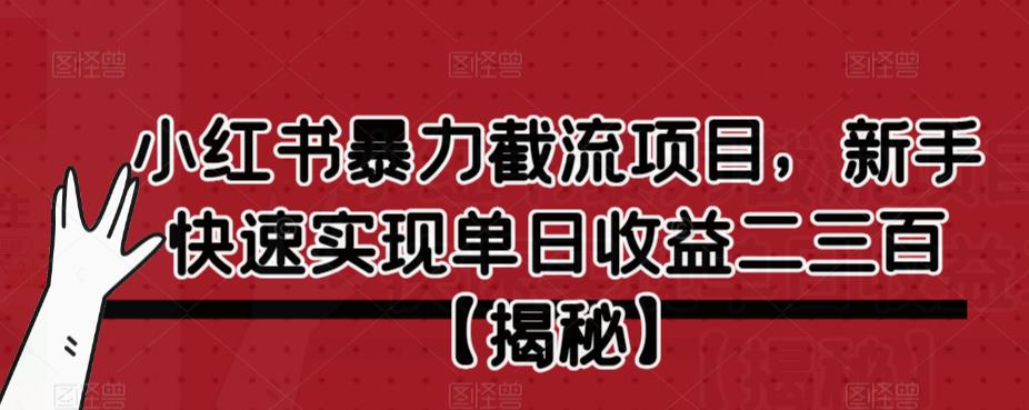 小红书暴力截流项目，新手快速实现单日收益二三百【仅揭秘】| 鹿鸣网创