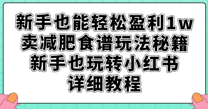新手也能轻松盈利1w，卖减肥食谱玩法秘籍，新手也玩转小红书详细教程【揭秘】| 鹿鸣网创