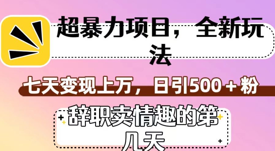 超暴利项目,全新玩法(辞职卖情趣的第几天),七天变现上万,日引500+粉【揭秘】| 鹿鸣网创