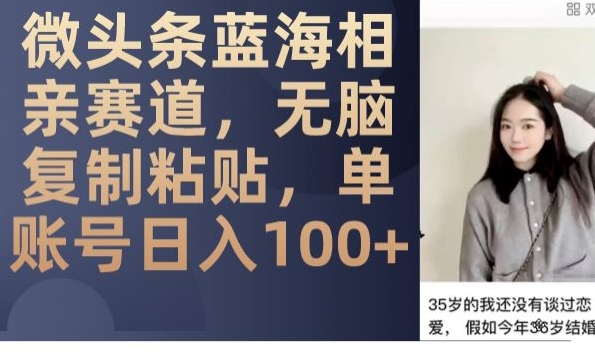 微头条蓝海相亲赛道,无脑复制粘贴,单账号日入100+| 鹿鸣网创