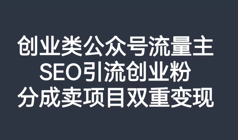 创业类公众号流量主,SEO引流创业粉,分成卖项目双重变现【揭秘】| 鹿鸣网创