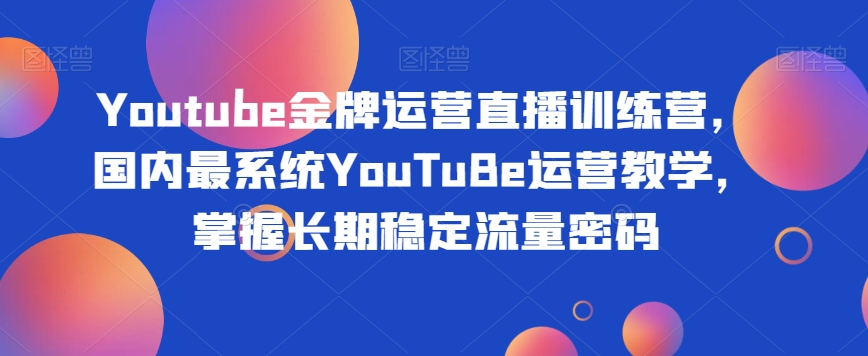 Youtube金牌运营直播训练营,国内最系统YouTuBe运营教学,掌握长期稳定流量密码| 鹿鸣网创