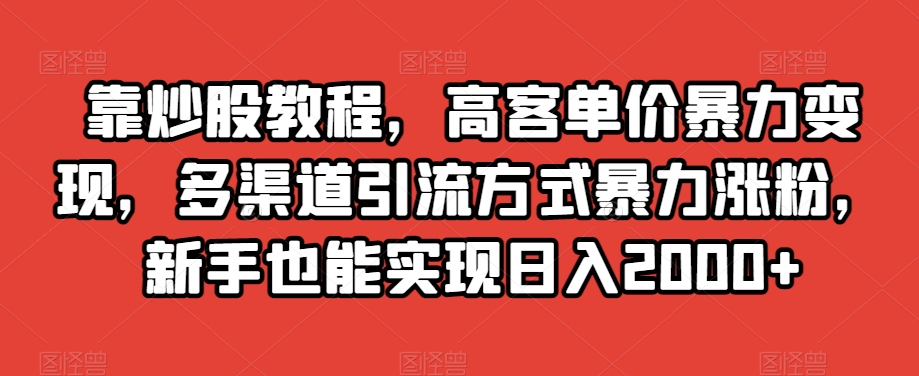 靠炒股教程，高客单价暴力变现，多渠道引流方式暴力涨粉，新手也能实现日入2000+【揭秘】| 鹿鸣网创