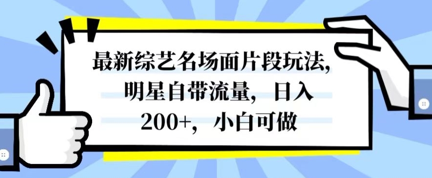 最新综艺名场面片段玩法，明星自带流量，日入200+，小白可做【揭秘】| 鹿鸣网创