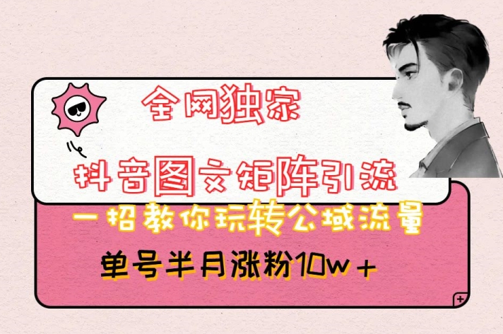 全网独家抖音图文矩阵引流,一招教你玩转公域流量,单号半月涨粉10w+【揭秘】| 鹿鸣网创