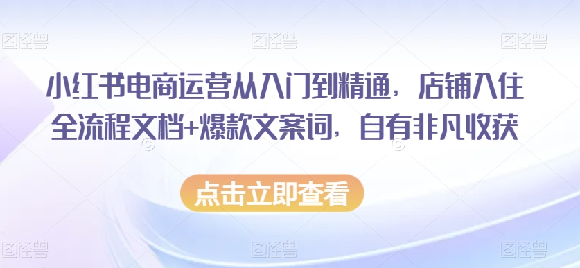 小红书电商运营从入门到精通，店铺入住全流程文档+爆款文案词，自有非凡收获| 鹿鸣网创