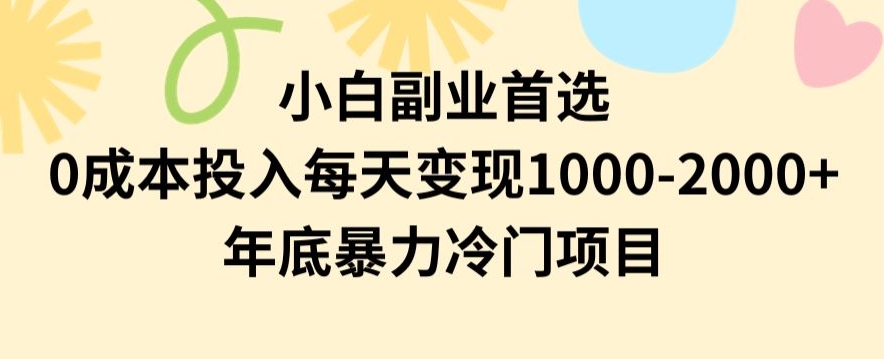 小白副业首选，0成本投入，每天变现1000-2000年底暴力冷门项目【揭秘】| 鹿鸣网创
