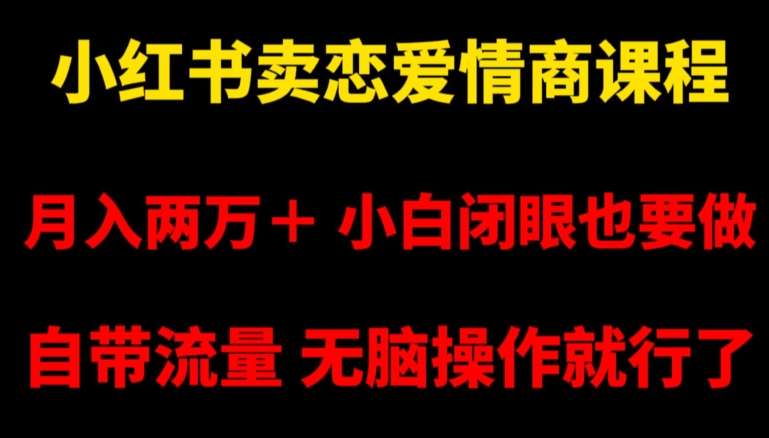 小红书卖恋爱情商课程，月入两万＋，小白闭眼也要做，自带流量，无脑操作就行了【揭秘】| 鹿鸣网创
