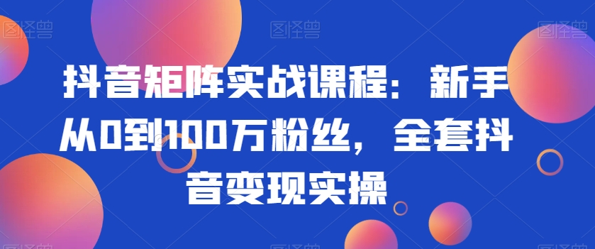 抖音矩阵实战课程：新手从0到100万粉丝，全套抖音变现实操| 鹿鸣网创