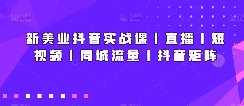 新美业抖音实战课丨直播丨短视频丨同城流量丨抖音矩阵| 鹿鸣网创