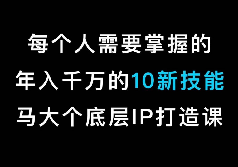 马大个的IP底层逻辑课，​每个人需要掌握的年入千万的10新技能，约会底层IP打造方法！| 鹿鸣网创