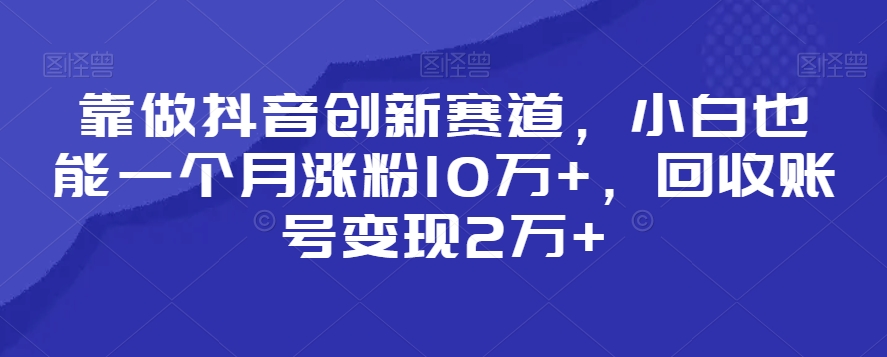 靠做抖音创新赛道，小白也能一个月涨粉10万+，回收账号变现2万+【揭秘】| 鹿鸣网创