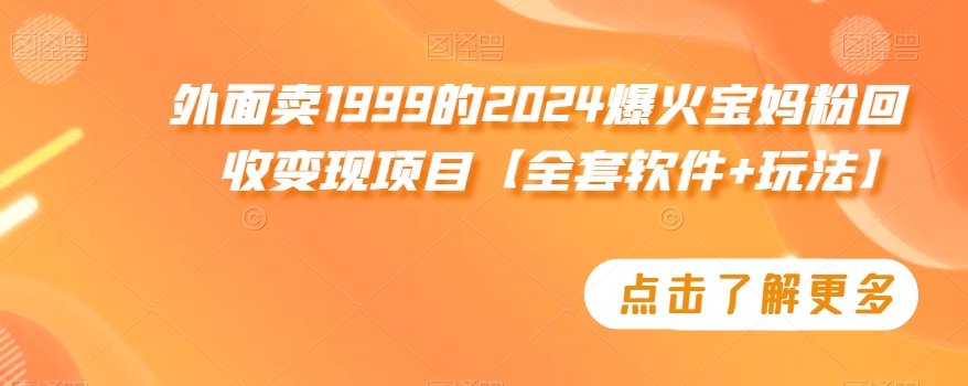 外面卖1999的2024爆火宝妈粉回收变现项目【全套软件+玩法】【揭秘】| 鹿鸣网创
