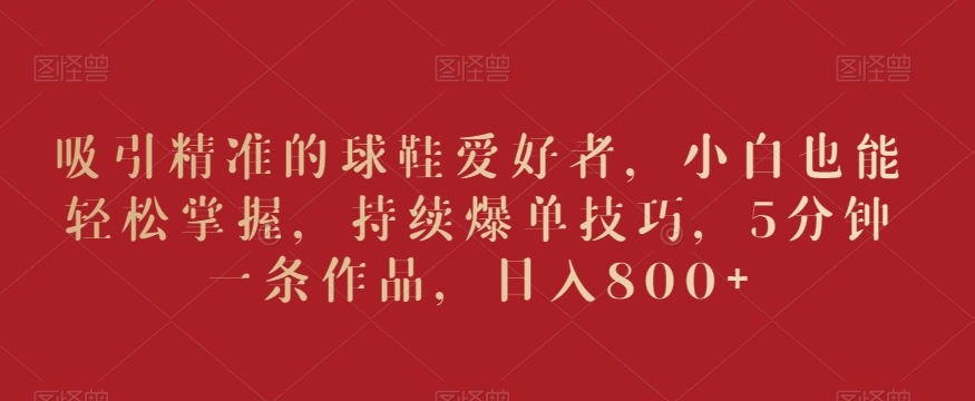 吸引精准的球鞋爱好者，小白也能轻松掌握，持续爆单技巧，5分钟一条作品，日入800+【揭秘】| 鹿鸣网创