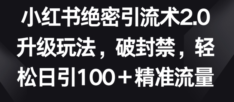 小红书绝密引流术2.0升级玩法,破封禁,轻松日引100+精准流量【揭秘】| 鹿鸣网创