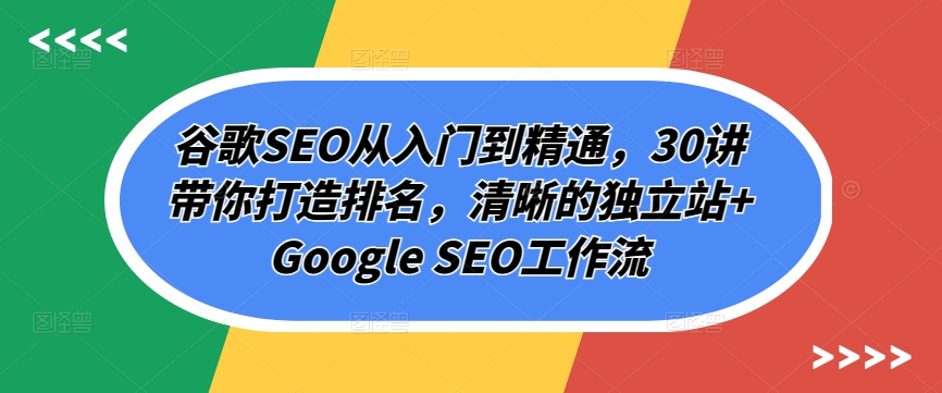 谷歌SEO从入门到精通,30讲带你打造排名,清晰的独立站+Google SEO工作流| 鹿鸣网创
