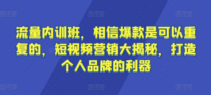 流量内训班,相信爆款是可以重复的,短视频营销大揭秘,打造个人品牌的利器| 鹿鸣网创