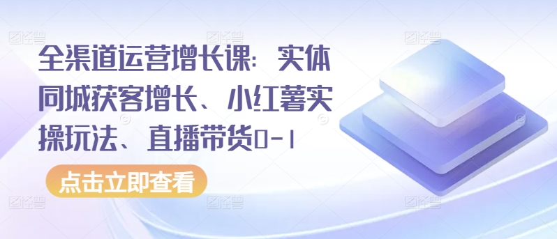 全渠道运营增长课:实体同城获客增长、小红薯实操玩法、直播带货0-1| 鹿鸣网创
