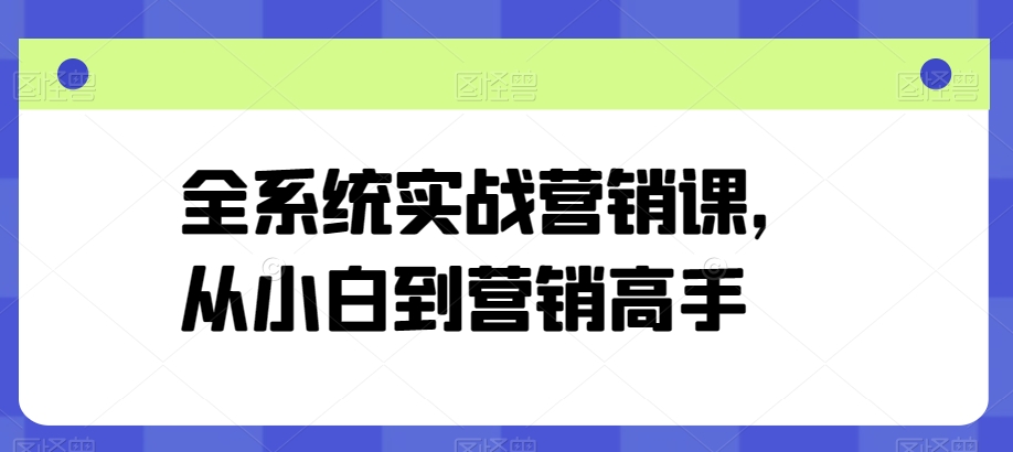 全系统实战营销课，从小白到营销高手| 鹿鸣网创