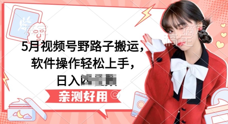 5月视频号野路子搬运，软件操作轻松上手，日入三位数【揭秘】| 鹿鸣网创