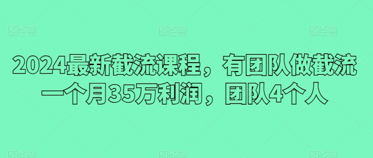 2024最新截流课程,有团队做截流一个月35万利润,团队4个人| 鹿鸣网创