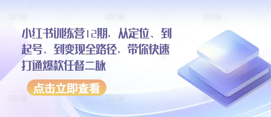 小红书训练营12期，从定位、到起号、到变现全路径，带你快速打通爆款任督二脉| 鹿鸣网创