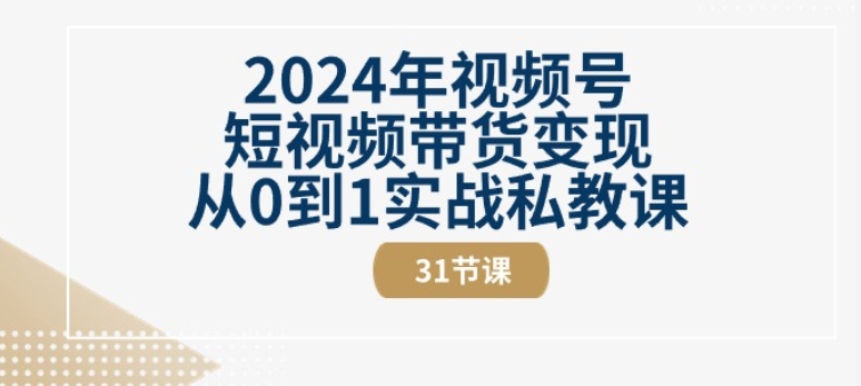 2024年视频号短视频带货变现从0到1实战私教课(31节视频课)| 鹿鸣网创
