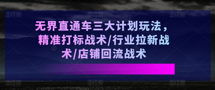 无界直通车三大计划玩法,精准打标战术/行业拉新战术/店铺回流战术| 鹿鸣网创