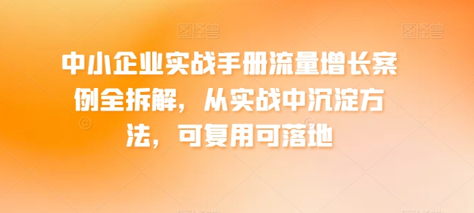 中小企业实战手册流量增长案例全拆解，从实战中沉淀方法，可复用可落地| 鹿鸣网创