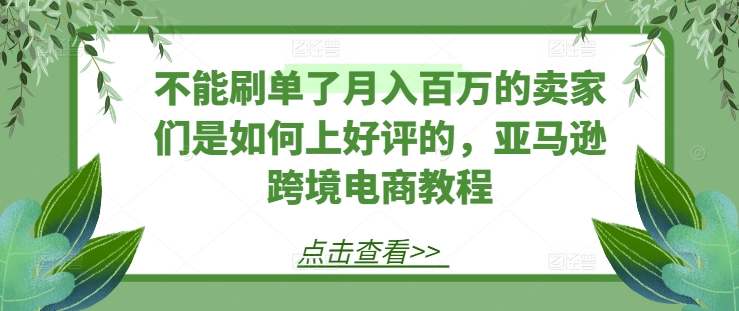 不能刷单了月入百万的卖家们是如何上好评的,亚马逊跨境电商教程| 鹿鸣网创
