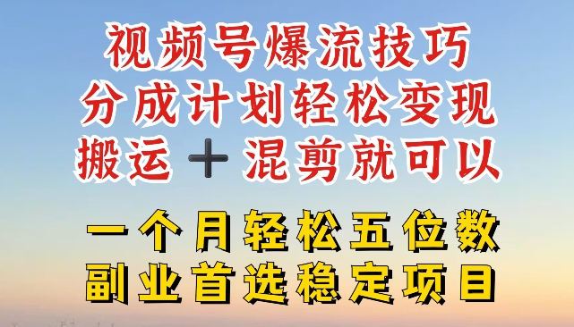 视频号爆流技巧,分成计划轻松变现,搬运 +混剪就可以,一个月轻松五位数稳定项目【揭秘】| 鹿鸣网创