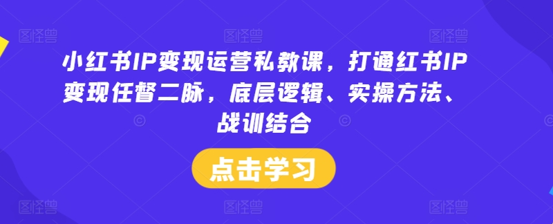 小红书IP变现运营私教课，打通红书IP变现任督二脉，底层逻辑、实操方法、战训结合| 鹿鸣网创